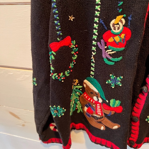 Designers Original Studio Black Cardigan with Festive Holiday embroidery size L - Picture 4 of 12